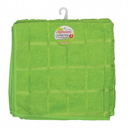 Салфетки из МИКРОФИБРЫ универсальные 40х40 см, КОМПЛЕКТ 3 шт., КЛЕТКА, зеленые, 220 г/м2, ЛЮБАША, 603948