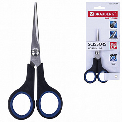 Ножницы BRAUBERG "Soft Grip", 140 мм, черно-синие, резиновые вставки, 3-сторонняя заточка, 230760