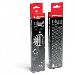 Карандаш чернографитный ERICH KRAUSE, 1 шт., "Megapolis", HB, с ластиком, корпус серебристый, заточенный, 32860