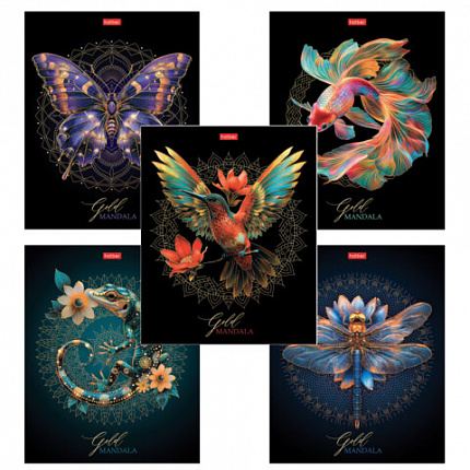 Тетрадь А5, 96 л., HATBER, скоба, клетка, матовая ламинация, 3D-фольга, "Золотая романтика" (микс), 089287, 96Т5лофВ1