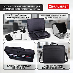 Сумка портфель BRAUBERG SYDNEY с отделением для ноутбука 17,3", откидная крышка, черная, 34х44х6 см, 240449