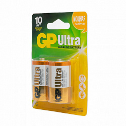 Батарейки КОМПЛЕКТ 2 шт., GP Ultra G-Tech, С (LR14, 14А), алкалиновые, блистер, 14AU-2CR2