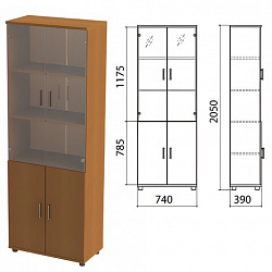 Шкаф закрытый со стеклом "Монолит", 740х390х2050 мм, цвет орех гварнери (КОМПЛЕКТ)