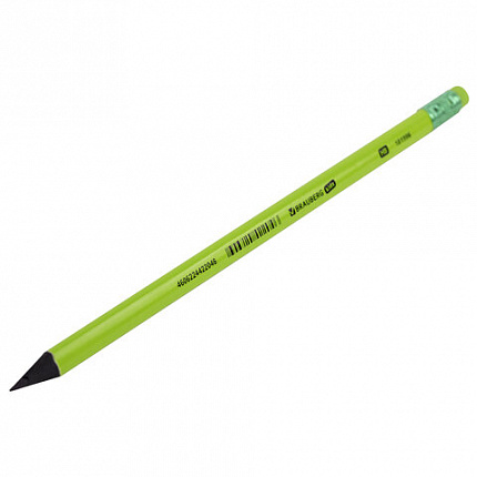 Карандаш чернографитный BRAUBERG KIDS, 1 шт., HB, трехгранный, с ластиком, 181996