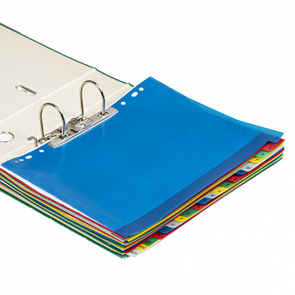 Разделитель пластиковый широкий BRAUBERG А4+, 20 листов, алфавитный А-Я, оглавление, цветной, 225627