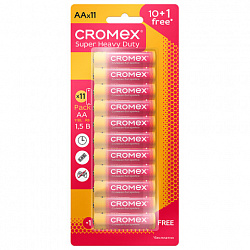 Батарейки солевые "пальчиковые" КОМПЛЕКТ 10+1 шт., CROMEX (КРОМЕКС) Super Heavy Duty, AA (R6,15A), блистер, 456256
