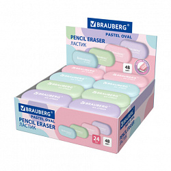 Ластик BRAUBERG "PASTEL OVAL", 50х23х10 мм, цвета ассорти, овальный, 274023