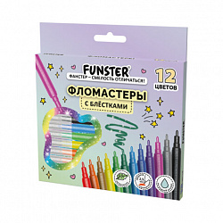 Фломастеры с блестками FUNSTER (ФАНСТЕР) "GLITTER" 12 цветов, ударопрочный наконечник, 152629