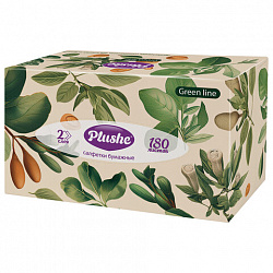 Косметические салфетки 180 штук в картонном боксе, 2-слойные, PLUSHE "Green Line" (ПЛЮШЕ), 20x20 см, 19335