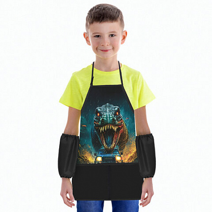 Фартук с нарукавниками для уроков труда BRAUBERG KIDS, 2 кармана, регулировка по росту, 46x54 см, Dino chase, 273760
