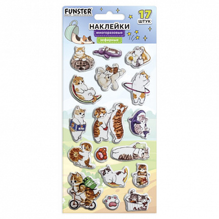 Наклейки зефирные "Котики", 18х9,5 см, ассорти 6 видов, FUNSTER (ФАНСТЕР), 666092