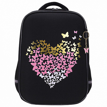 Ранец BRAUBERG LIGHT, 1 отделение, с брелком, "Shining heart", фольгированная печать, 36х26х13 см, 272029