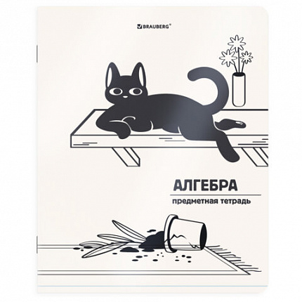 Тетрадь предметная КОТ-НЕПОСЕДА 48л, пластиковая обложка, АЛГЕБРА, клетка, подсказ, BRAUBERG, 405527