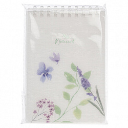 Блокнот МАЛЫЙ ФОРМАТ А6 80 л., мягкий гребень, пластик, фольга, клетка, HATBER, BLUE FLOWERS, 090245, 80Б6A1мс_33478