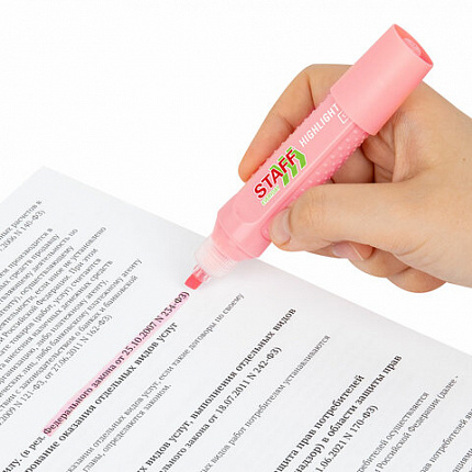Текстовыделитель STAFF "EVERYDAY HL-707", ПАСТЕЛЬНЫЙ РОЗОВЫЙ, линия 1-5 мм, скошенный наконечник, 152545