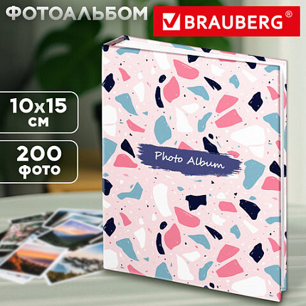 Фотоальбом BRAUBERG "Terrazzo" на 200 фото 10х15 см, твердая обложка, 391423