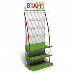 Стойка для размещения товара напольная STAFF, 2050x600x500 мм, 25 крючков, 3 полки, металл, 504876