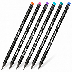 Набор карандашей чернографитных c забавной надписью FUNSTER (ФАНСТЕР) FUNNY NOTES BLK, 6 штук, HB, с ластиком, 182039