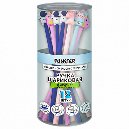 Ручка фигурная силиконовая шариковая FUNSTER (ФАНСТЕР) "SILICONE MIX", СИНЯЯ, корпус ассорти, узел 0,7 мм, линия письма 0,35 мм, 144370