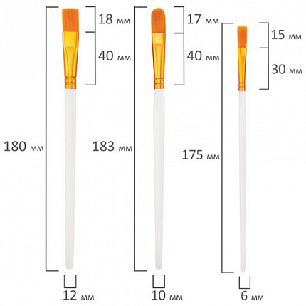 Кисти набор 10 шт., синтетика, белые, № 2/0-8 (Круглые; Овальные; Плоские; Лайнеры), WBZ, 201087