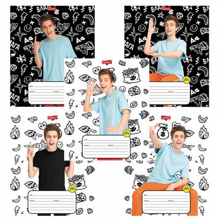 Тетрадь 12 л., HATBER клетка, обложка картон, "Влад А4" (микс в спайке), 073122, 12Т5В1