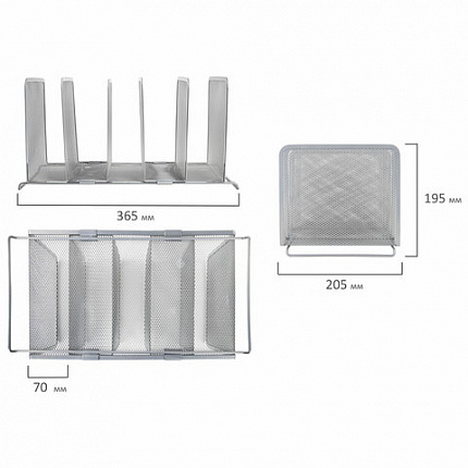Подставка для сортировки писем и бумаг 5-ти секционная BRAUBERG "Germanium", 195х365х205 мм, серебро, 237969