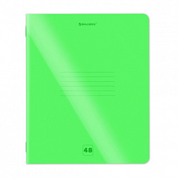 Тетрадь пластиковая обложка (НЕОН) А5, 48 листов, скоба, клетка, BRAUBERG "Smart Cover", ЗЕЛЕНАЯ, 405038