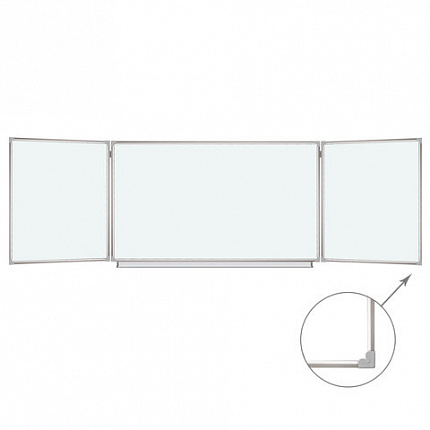 Доска магнитно-маркерная 3-х элементная 100х150/300 см, 5 рабочих поверхностей, белая, BRAUBERG, 231708