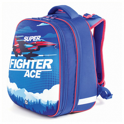 Ранец BRAUBERG EXTRA, 2 отделения, анатомическая спинка, дополнительный объем, для мальчиков, "Истребитель", 39х28х19 см, 227844