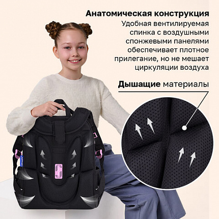 Ранец BRAUBERG LUMINOUS, 2 отделения, с брелоком, "Бриллианты", СВЕТЯЩИЙСЯ РИСУНОК, 38х29х16 см, 272070