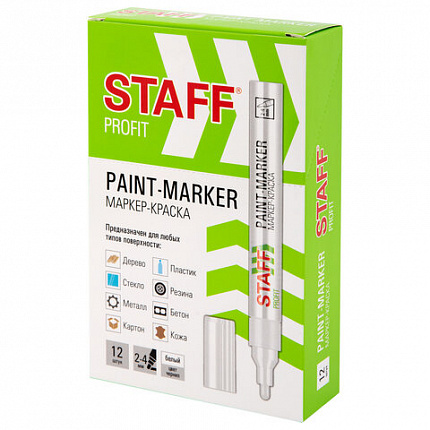 Маркер-краска лаковый (paint marker) 2-4 мм, БЕЛЫЙ, НИТРО-ОСНОВА, STAFF PROFIT, для любых поверхностей, 152577