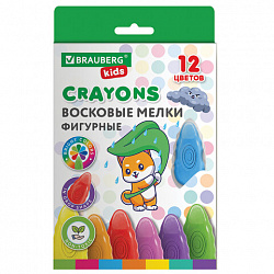 Восковые мелки фигурные BRAUBERG KIDS "Капельки", 12 цветов, 273094