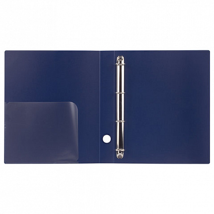 Папка на 4 кольцах BRAUBERG "Диагональ", 40 мм, темно-синяя, до 300 листов, 0,9 мм, 221350