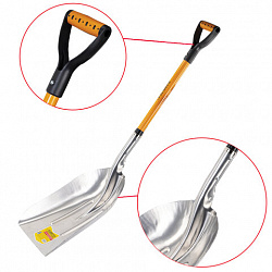 Лопата алюминиевая для снега 37х48 см, ОБЩАЯ ДЛИНА 120 см, черенок стекловолокно, V-ручка, RABBITEX (РАББИТЕКС) "FIBERGLASS", 700486