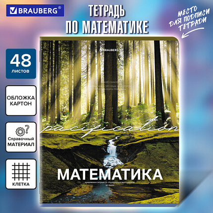 Тетрадь предметная КЛАССИКА ПРИРОДА 48 л., обложка картон, МАТЕМАТИКА, клетка, подсказ, BRAUBERG, 405095