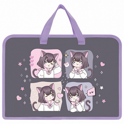 Папка на молнии с ручками ЮНЛАНДИЯ А4, 1 отделение, пластик, ширина 45 мм, "Anime dreamer", 273357