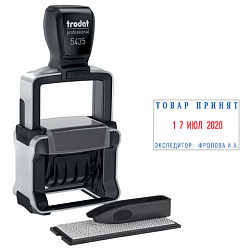Датер самонаборный, металлический, 2 строки + дата, оттиск 41х24 мм, сине-красный, TRODAT 5435, КАССА, 130012