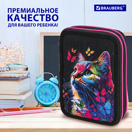 Пенал BRAUBERG, 2 отделения, полиэстер, 21х14 см, "Butterfly catcher", 272330