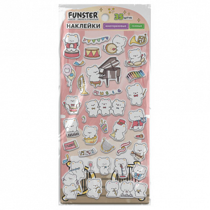 Наклейки гелевые "Зверята", 17,5х9 см, ассорти 6 видов, FUNSTER (ФАНСТЕР), 666080