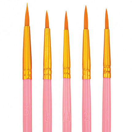 Кисти набор 10 шт., синтетика, розовые, № 2/0-8 (Круглые; Овальные; Плоские; Лайнеры), WBZ, 201088