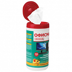 Салфетки для экранов всех типов и пластика ОФИСМАГ с ароматом "АБРИКОС", туба 100 шт., влажные, 511690