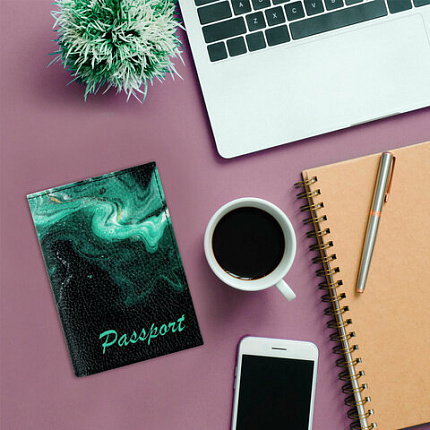 Обложка для паспорта натуральная кожа флоттер, принт "Дым", цвет черный, BRAUBERG, 238869