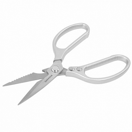 Ножницы кухонные DASWERK (ДАСВЕРК), 210 мм, с открывашкой, зазубренные, металлические ручки, 608901