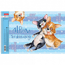 Альбом для рисования А4 24 л., спираль, обложка картон, HATBER, 205х290 мм, "Из жизни корги" (5 видов), 067335, 24А4Всп