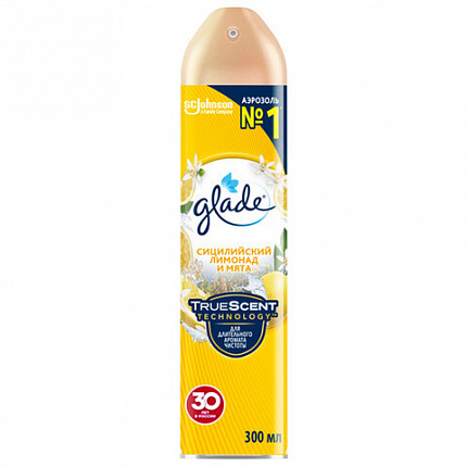 Освежитель воздуха аэрозольный 300 мл, GLADE "Сицилийский лимонад и мята", 864948