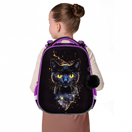Ранец BRAUBERG ORIGINAL, 2 отделения, с брелком, "Galactic cat", 38х29х16 см, 274403