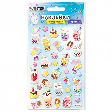 Наклейки объемные зефирные 15х10 см, ассорти 12 видов, FUNSTER (ФАНСТЕР), 666675