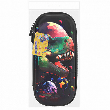 Пенал ЮНЛАНДИЯ, 1 отделение, 1 откидная планка, карман, EVA покрытие soft-touch, 22х10х5 см, "Galaxy Dino", 273188