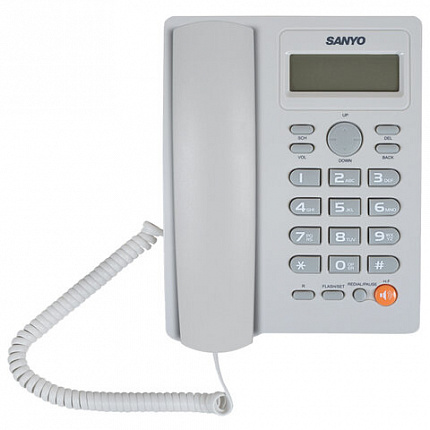 Телефон SANYO RA-S306W, спикерфон, память 50 номеров, тональный / импульсный режим, белый