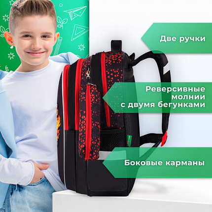 Рюкзак BRAUBERG KIDS MIND с пеналом в комплекте, 2 отделения, "Fiery Road", 40х28х18 см, 273177